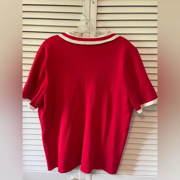 Vintage Designers Originals Women’s Size 1X Polo Style Collar White Striped Red - Picture 10 of 12